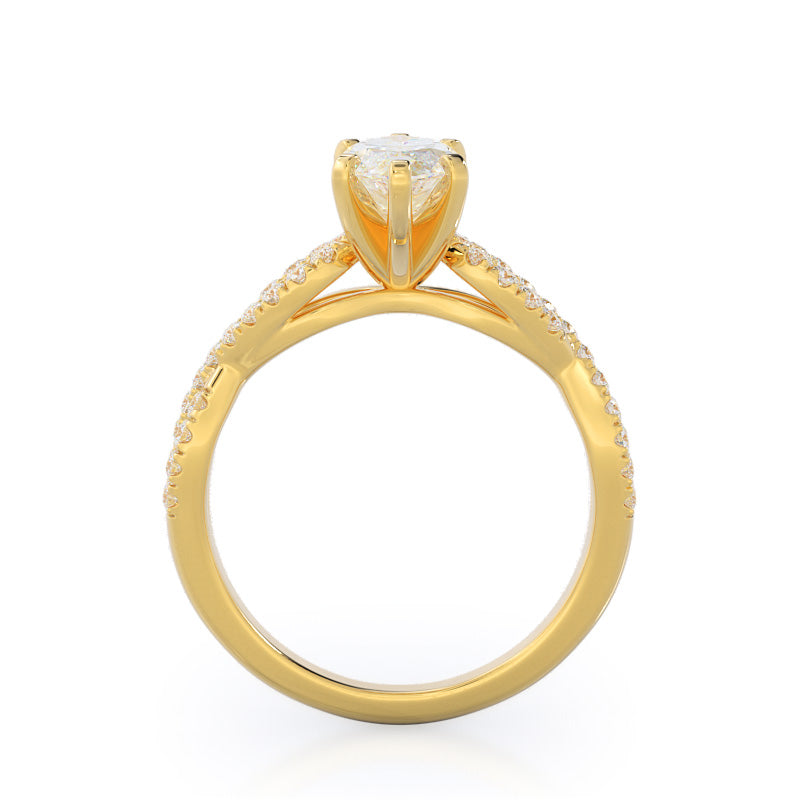 Marquise Cut Braided Cathedral Diamond Engagement Ring with Lab Grown Diamond in 14KT Yellow Gold view 2
