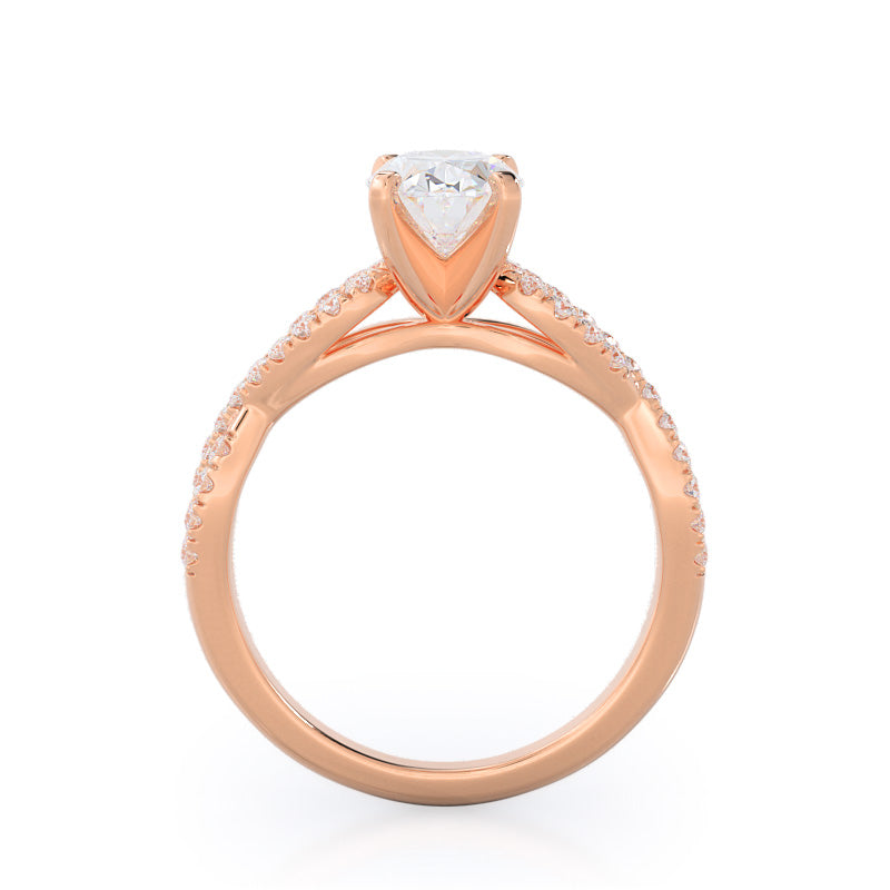 Oval Cut Braided Cathedral Diamond Engagement Ring with Lab Grown Diamond in 14KT Rose Gold view 2
