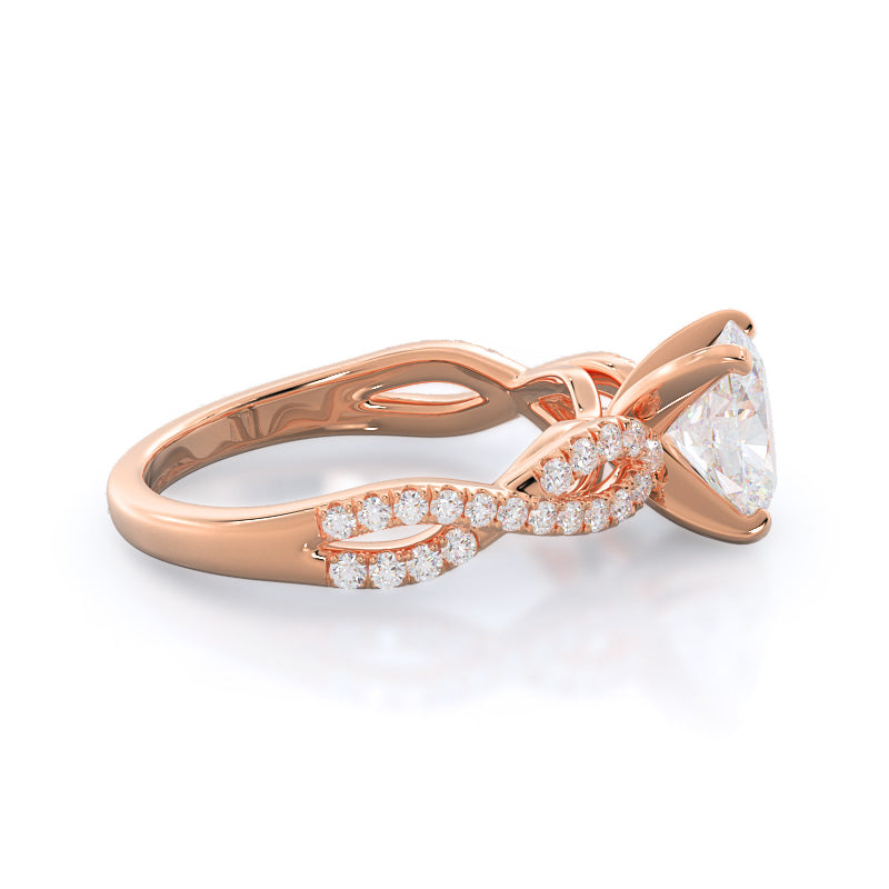 Oval Cut Braided Cathedral Diamond Engagement Ring with Lab Grown Diamond in 14KT Rose Gold view 3
