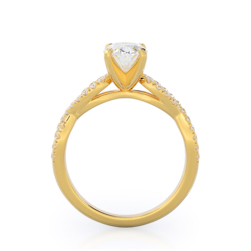 Oval Cut Braided Cathedral Diamond Engagement Ring with Lab Grown Diamond in 14KT Yellow Gold view 2
