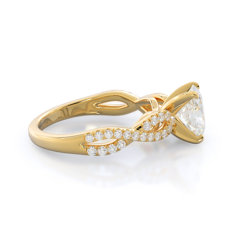 Oval Cut Braided Cathedral Diamond Engagement Ring with Lab Grown Diamond in 14KT Yellow Gold view 3
