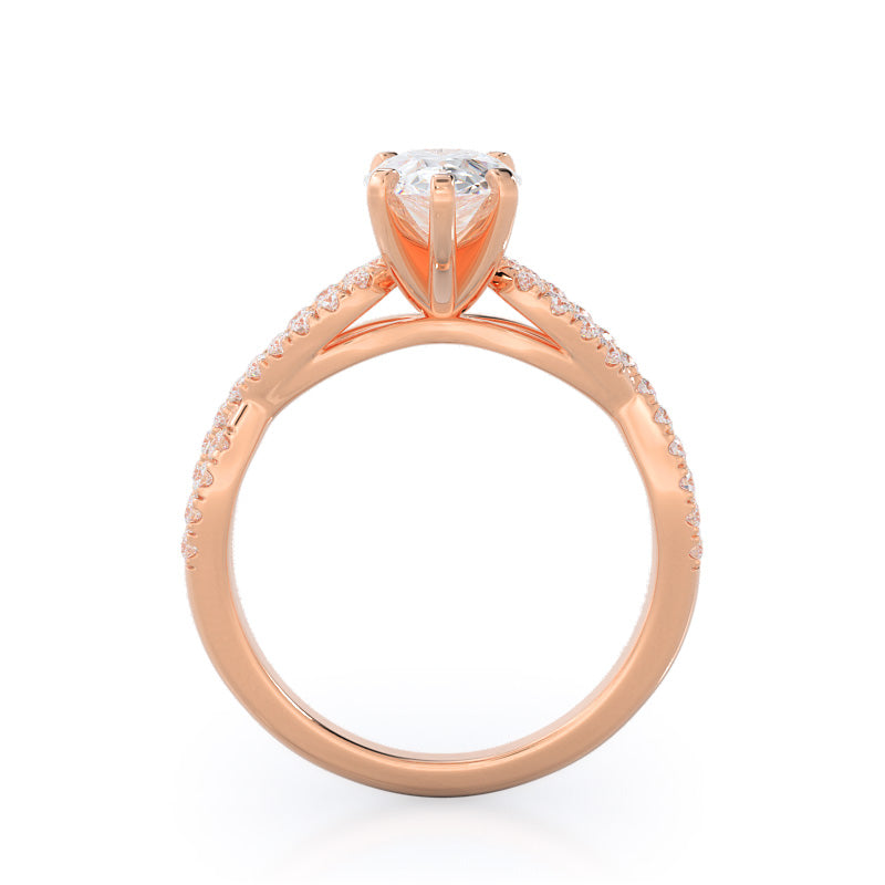 Pear Cut Braided Cathedral Diamond Engagement Ring with Lab Grown Diamond in 14KT Rose Gold view 2
