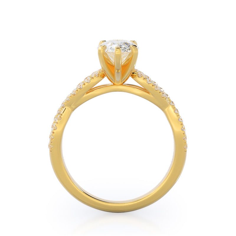 Pear Cut Braided Cathedral Diamond Engagement Ring with Lab Grown Diamond in 14KT Yellow Gold view 2
