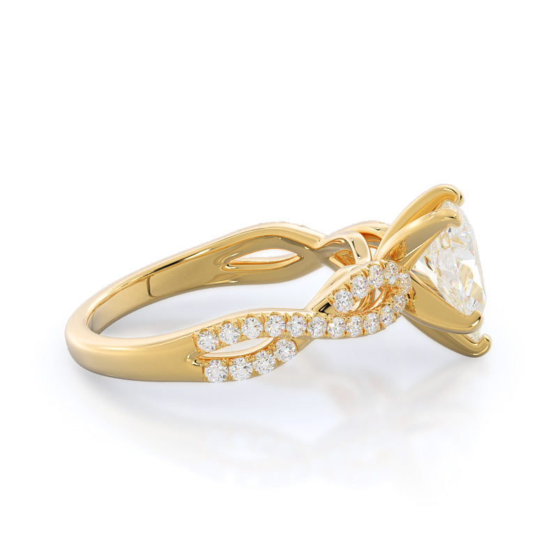 Pear Cut Braided Cathedral Diamond Engagement Ring with Lab Grown Diamond in 14KT Yellow Gold view 3
