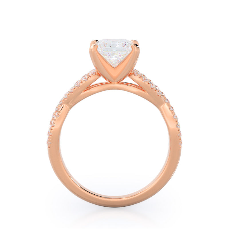 Princess Cut Braided Cathedral Diamond Engagement Ring with Lab Grown Diamond in 14KT Rose Gold view 2
