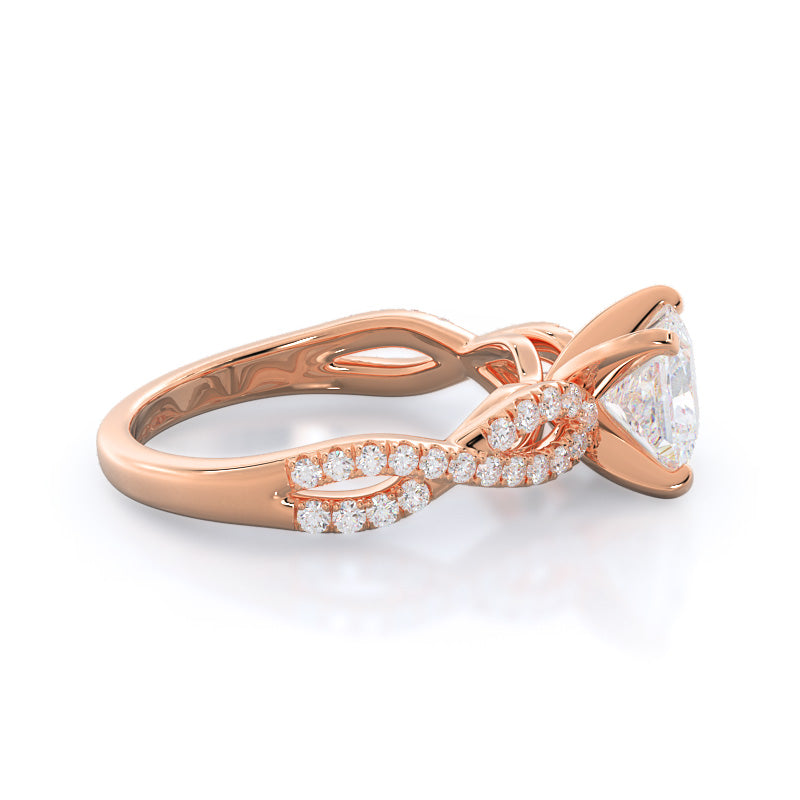 Princess Cut Braided Cathedral Diamond Engagement Ring with Lab Grown Diamond in 14KT Rose Gold view 3
