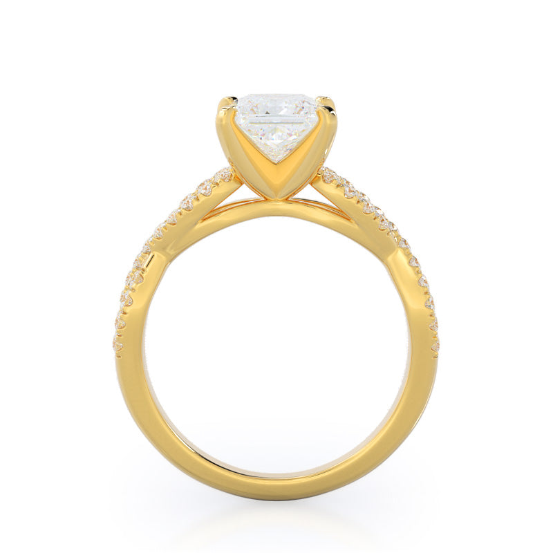 Princess Cut Braided Cathedral Diamond Engagement Ring with Lab Grown Diamond in 14KT Yellow Gold view 2
