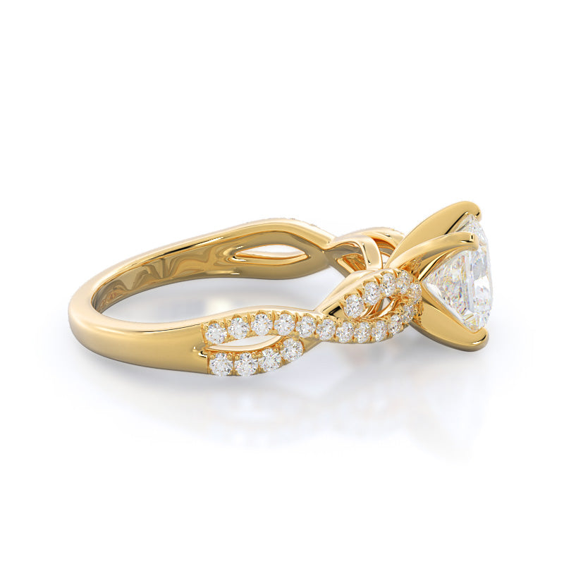 Princess Cut Braided Cathedral Diamond Engagement Ring with Lab Grown Diamond in 14KT Yellow Gold view 3
