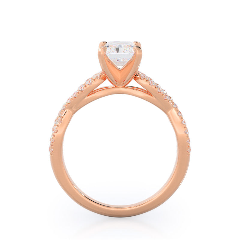 Radiant Cut Braided Cathedral Diamond Engagement Ring with Lab Grown Diamond in 14KT Rose Gold view 2
