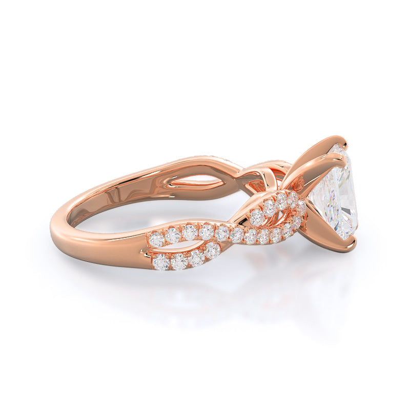 Radiant Cut Braided Cathedral Diamond Engagement Ring with Lab Grown Diamond in 14KT Rose Gold view 3
