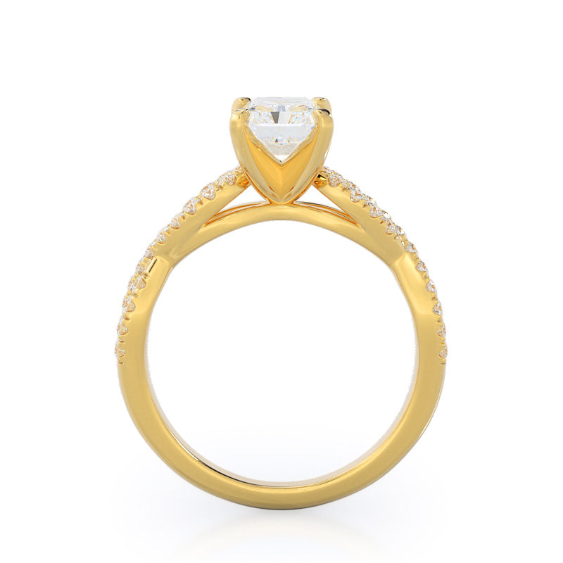 Radiant Cut Braided Cathedral Diamond Engagement Ring with Lab Grown Diamond in 14KT Yellow Gold view 2
