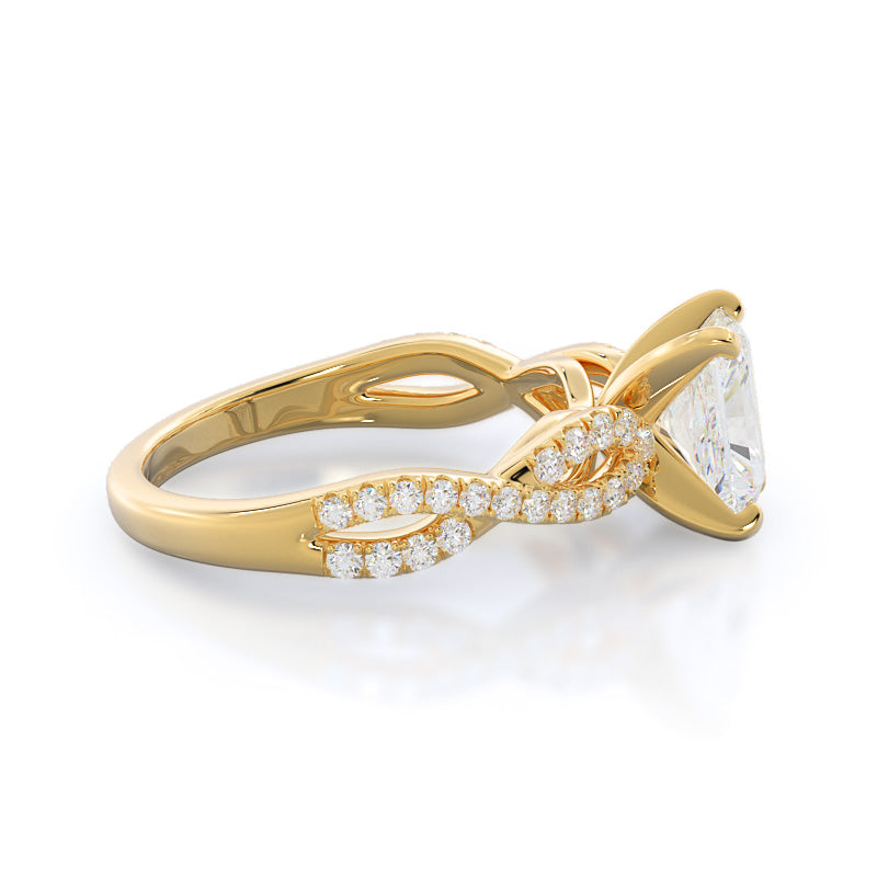 Radiant Cut Braided Cathedral Diamond Engagement Ring with Lab Grown Diamond in 14KT Yellow Gold view 3

