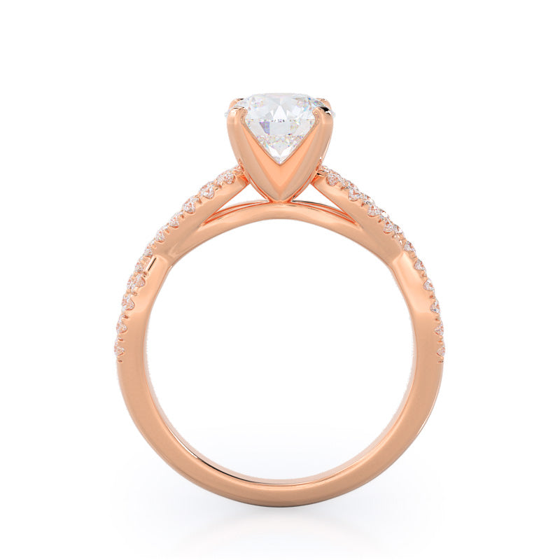 Round Cut Braided Cathedral Diamond Engagement Ring with Lab Grown Diamond in 14KT Rose Gold view 2
