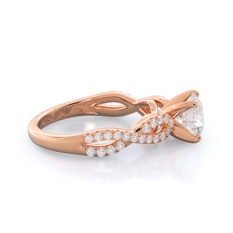 Round Cut Braided Cathedral Diamond Engagement Ring with Lab Grown Diamond in 14KT Rose Gold view 3
