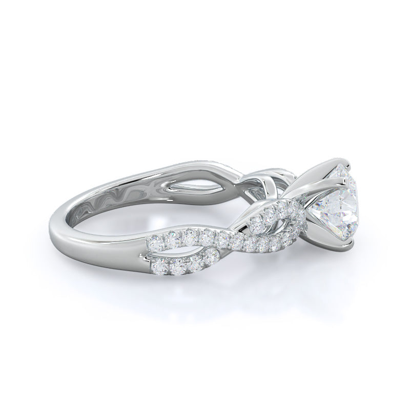 Round Cut Braided Cathedral Diamond Engagement Ring with Lab Grown Diamond in 14KT Platinum view 3
