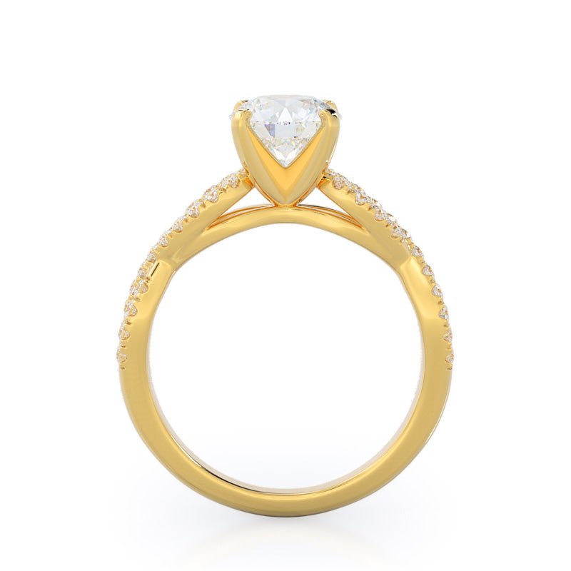 Round Cut Braided Cathedral Diamond Engagement Ring with Lab Grown Diamond in 14KT Yellow Gold view 2
