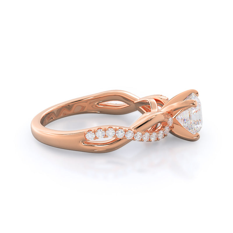 Weaving Diamond Pave Engagement Ring with Asscher Cut Diamond in 14KT Rose Gold view 3
