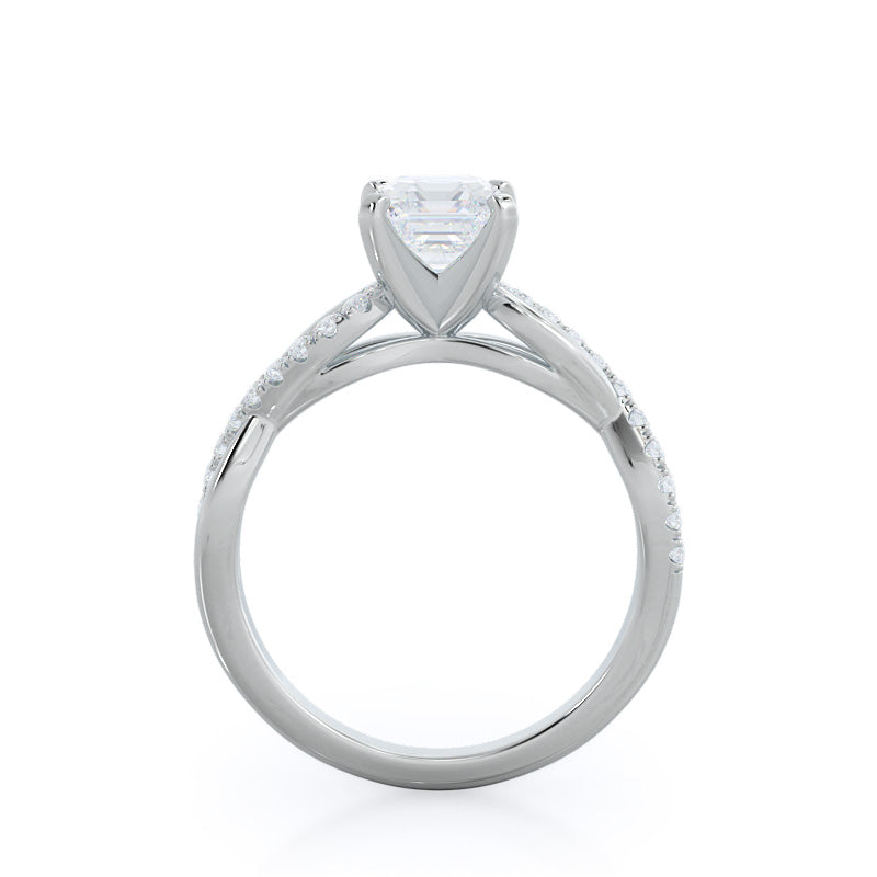 Weaving Diamond Pave Engagement Ring with Asscher Cut Diamond in 14KT Platinum view 2
