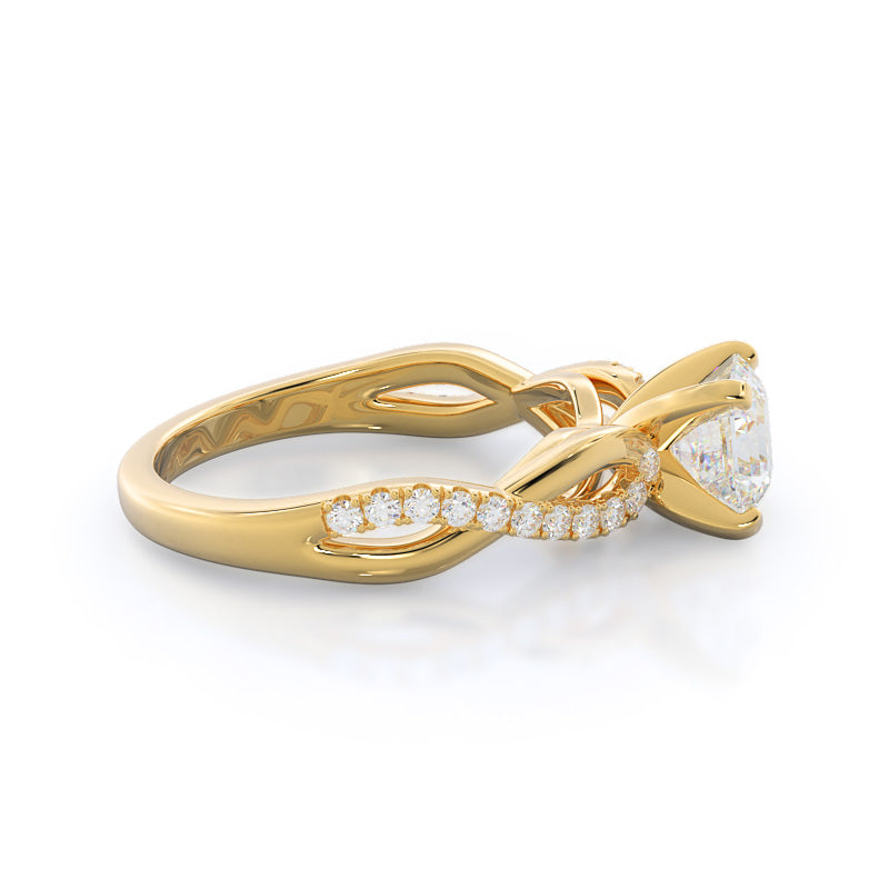 Weaving Diamond Pave Engagement Ring with Asscher Cut Diamond in 14KT Yellow Gold view 3
