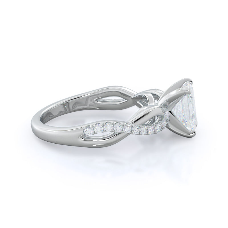 Weaving Diamond Pave Engagement Ring with Emerald Cut Diamond in 14KT Platinum view 3
