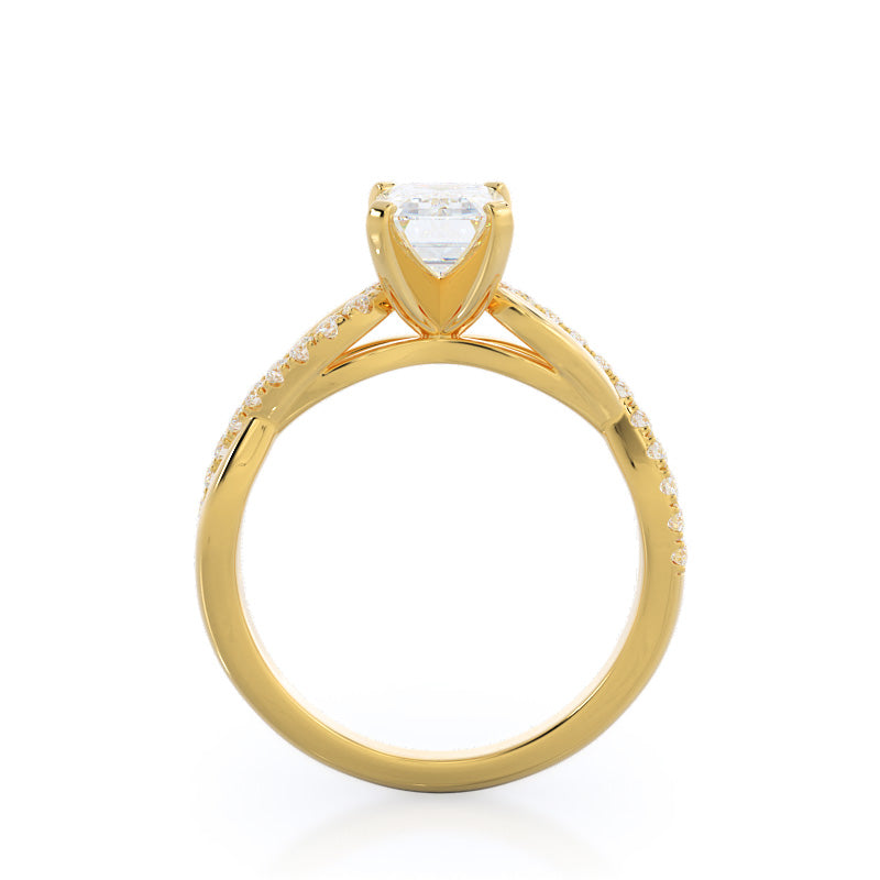 Weaving Diamond Pave Engagement Ring with Emerald Cut Diamond in 14KT Yellow Gold view 2
