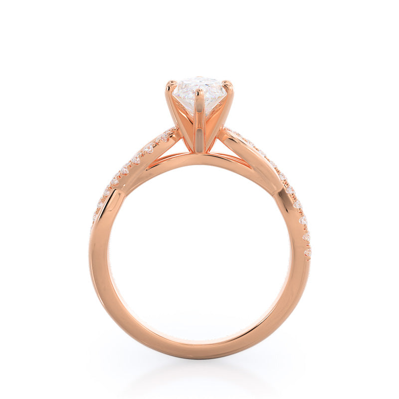 Weaving Diamond Pave Engagement Ring with Marquise Cut Diamond in 14KT Rose Gold view 2
