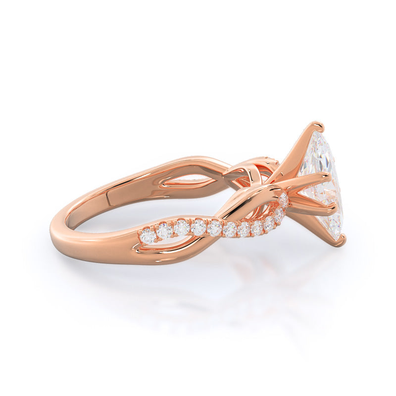 Weaving Diamond Pave Engagement Ring with Marquise Cut Diamond in 14KT Rose Gold view 3
