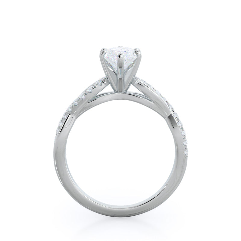 Weaving Diamond Pave Engagement Ring with Marquise Cut Diamond in 14KT Platinum view 2
