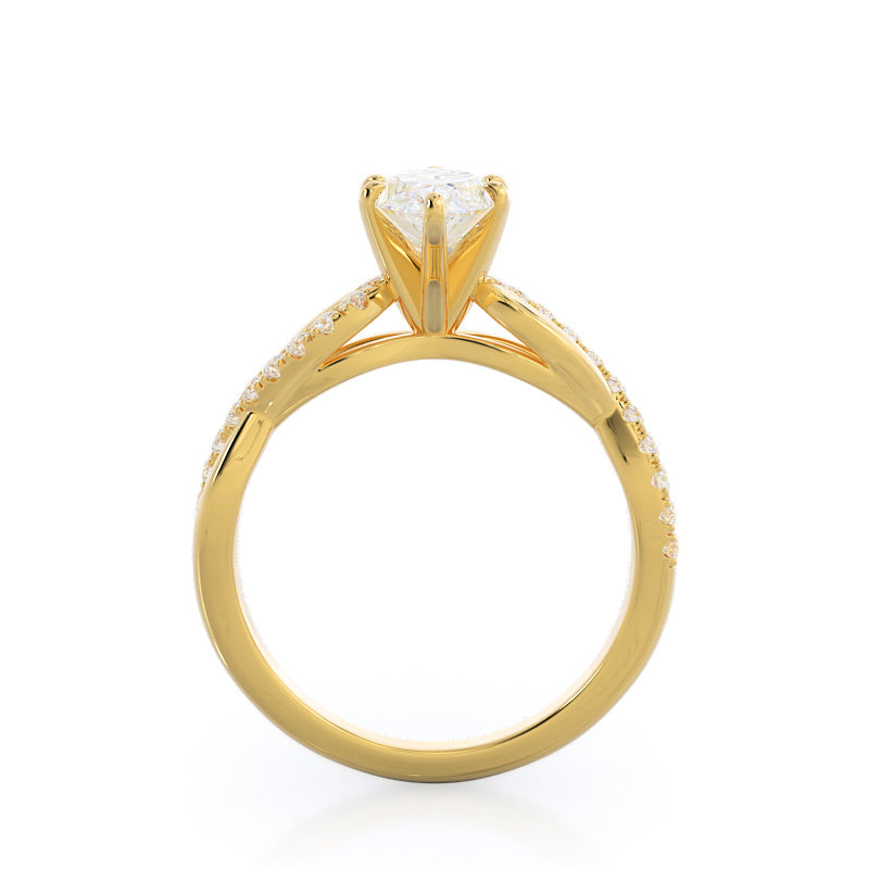 Weaving Diamond Pave Engagement Ring with Marquise Cut Diamond in 14KT Yellow Gold view 2
