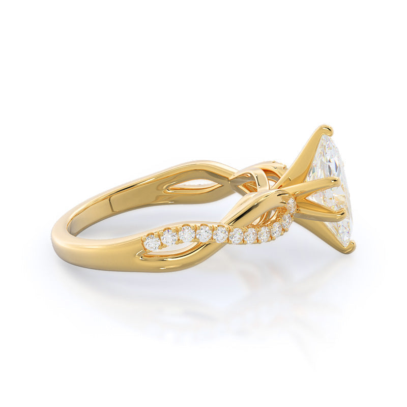 Weaving Diamond Pave Engagement Ring with Marquise Cut Diamond in 14KT Yellow Gold view 3
