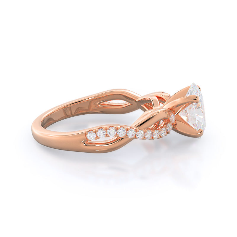 Weaving Diamond Pave Engagement Ring with Oval Cut Diamond in 14KT Rose Gold view 3
