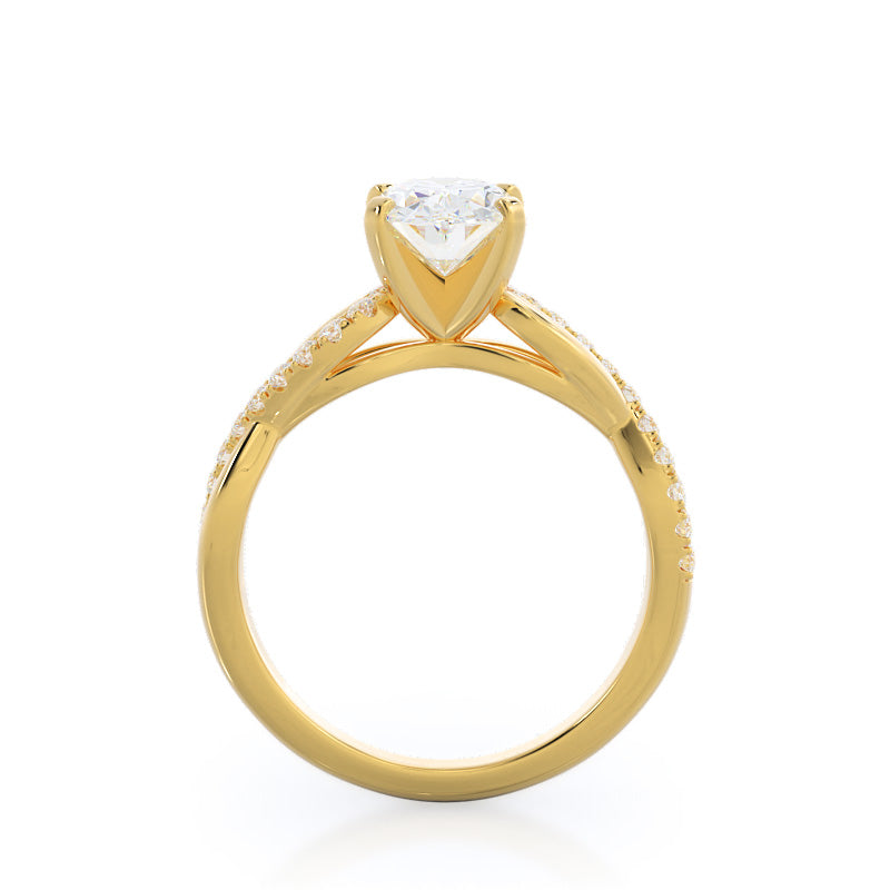 Weaving Diamond Pave Engagement Ring with Oval Cut Diamond in 14KT Yellow Gold view 2
