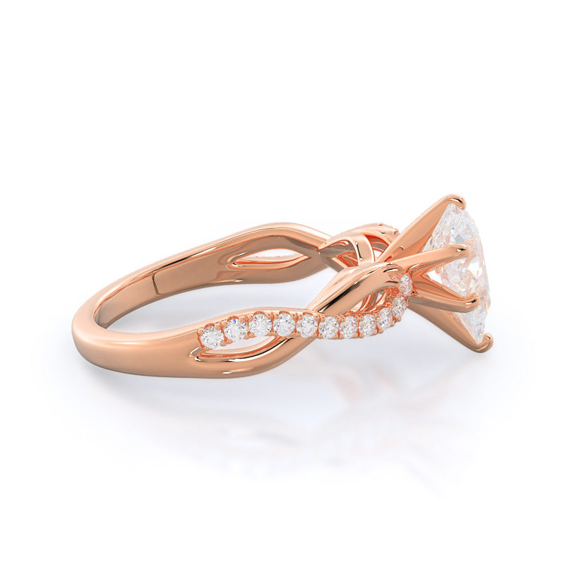 Weaving Diamond Pave Engagement Ring with Pear Cut Diamond in 14KT Rose Gold view 3
