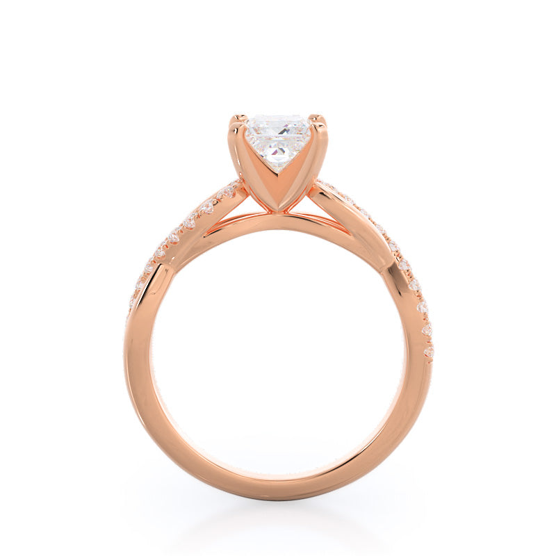 Weaving Diamond Pave Engagement Ring with Princess Cut Diamond in 14KT Rose Gold view 2
