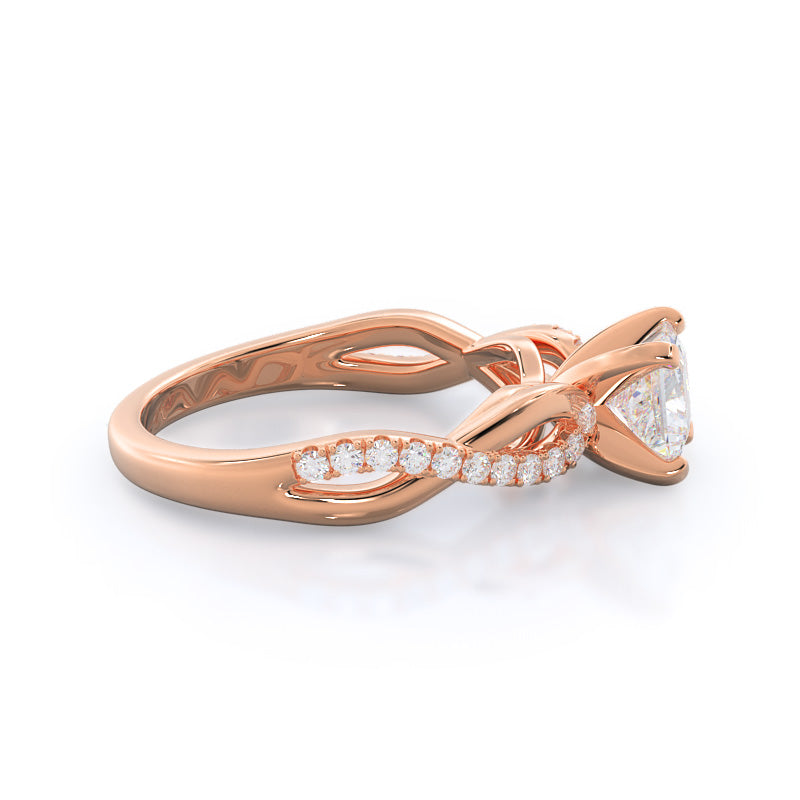 Weaving Diamond Pave Engagement Ring with Princess Cut Diamond in 14KT Rose Gold view 3
