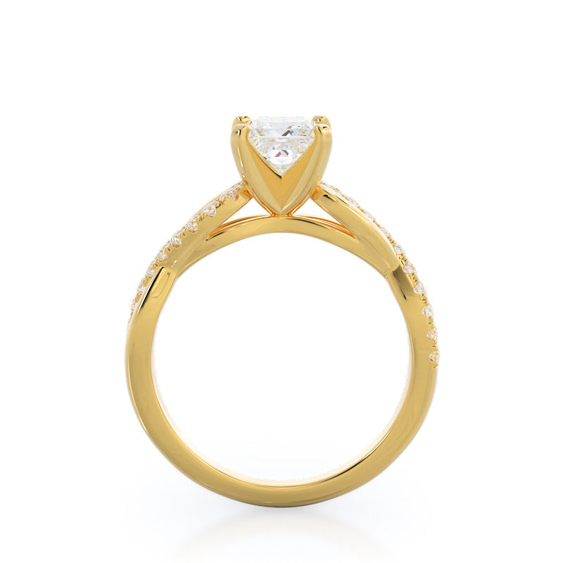 Weaving Diamond Pave Engagement Ring with Princess Cut Diamond in 14KT Yellow Gold view 2
