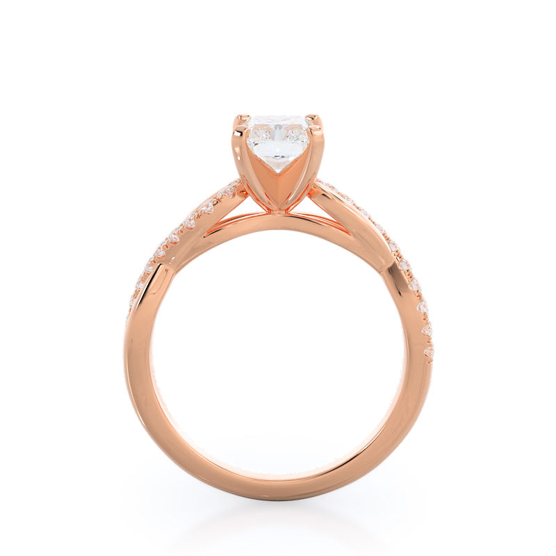 Weaving Diamond Pave Engagement Ring with Radiant Cut Diamond in 14KT Rose Gold view 2
