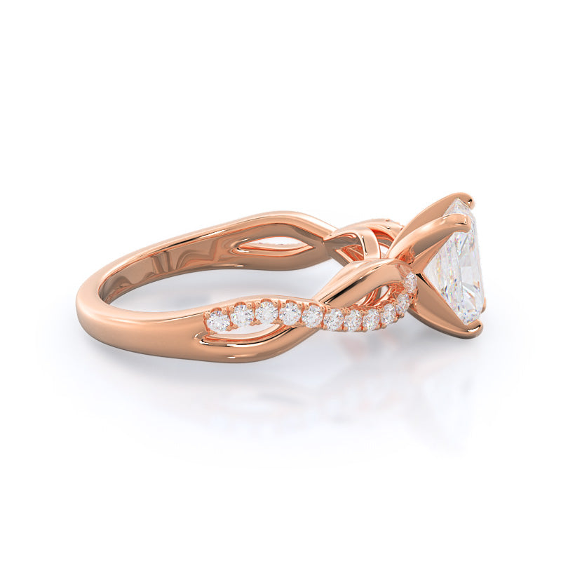 Weaving Diamond Pave Engagement Ring with Radiant Cut Diamond in 14KT Rose Gold view 3
