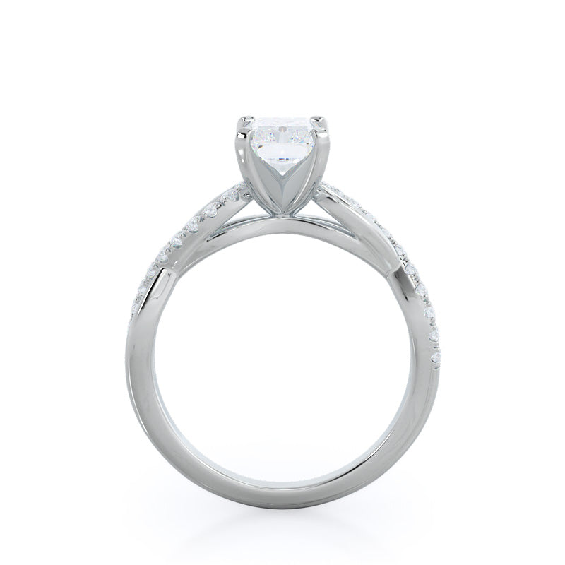 Weaving Diamond Pave Engagement Ring with Radiant Cut Diamond in 14KT Platinum view 2
