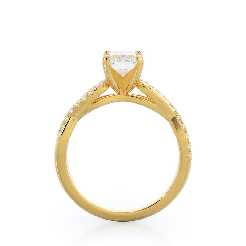 Weaving Diamond Pave Engagement Ring with Radiant Cut Diamond in 14KT Yellow Gold view 2

