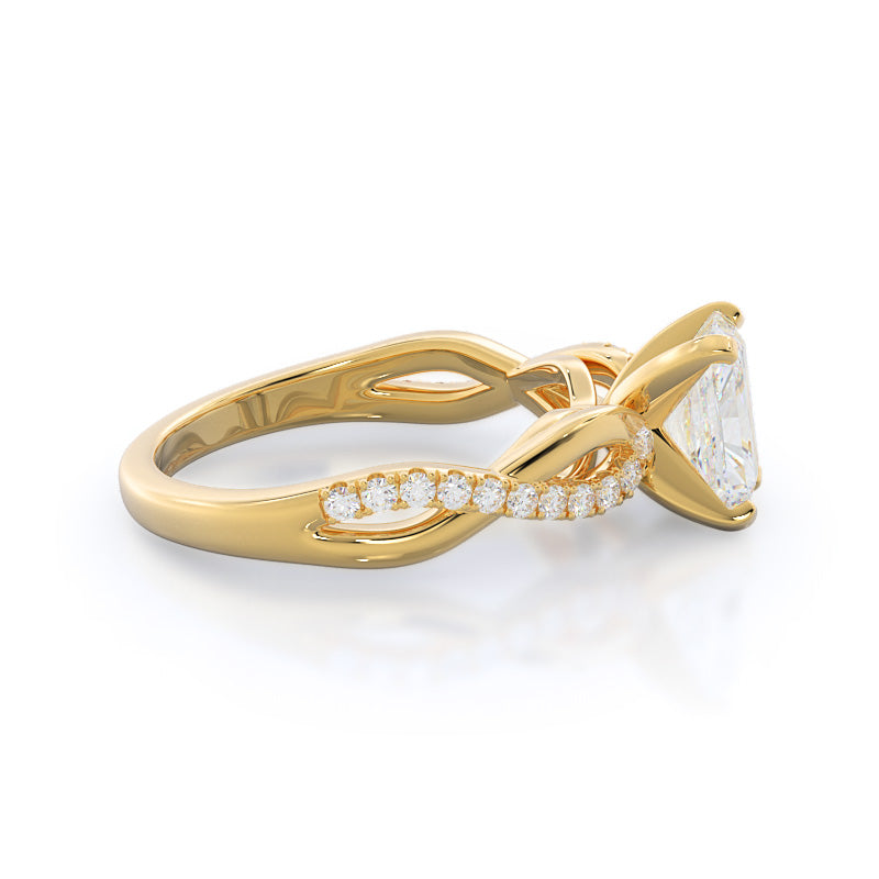 Weaving Diamond Pave Engagement Ring with Radiant Cut Diamond in 14KT Yellow Gold view 3
