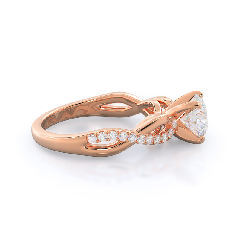 Weaving Diamond Pave Engagement Ring with Round Cut Diamond in 14KT Rose Gold view 2
