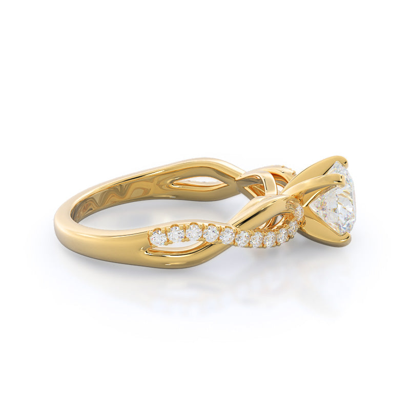 Weaving Diamond Pave Engagement Ring with Round Cut Diamond in 14KT Yellow Gold view 2
