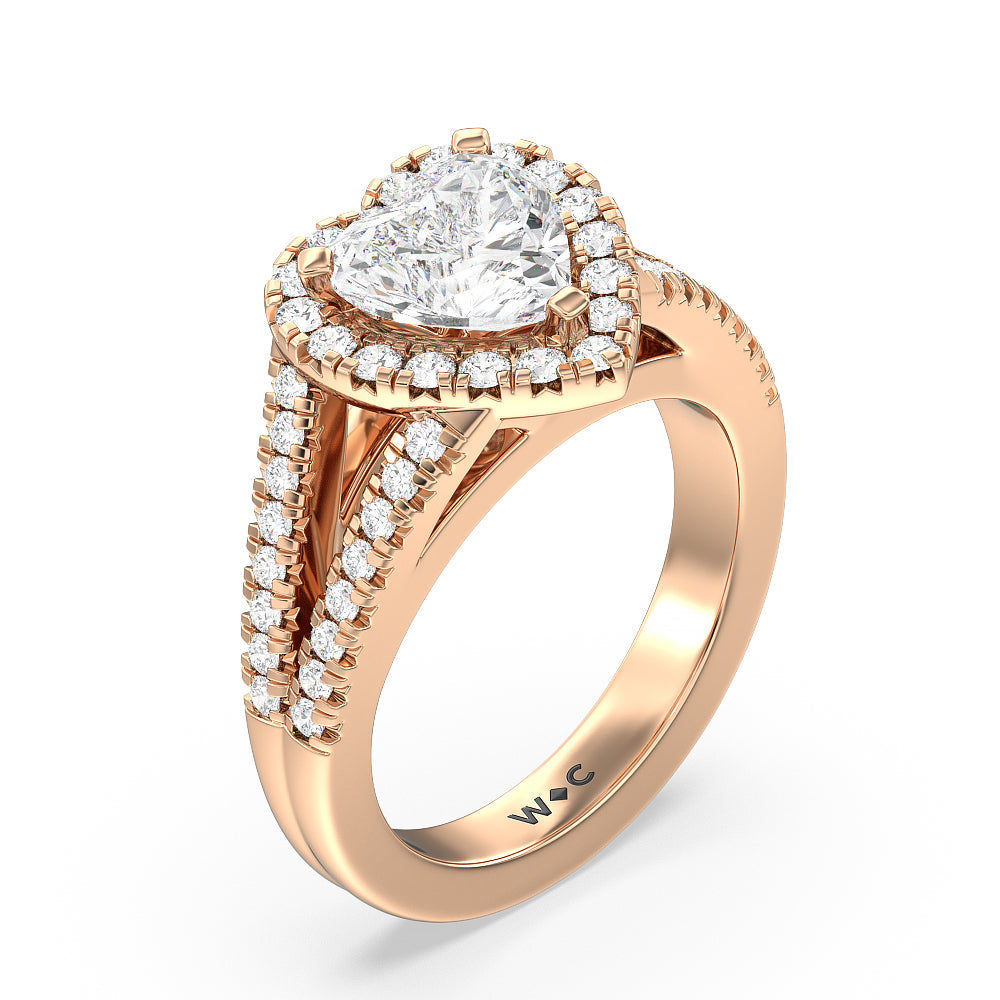Heart Cut Split Shank French Halo Diamond Engagement Ring with Lab Grown Diamond in 14KT Rose Gold view 3

