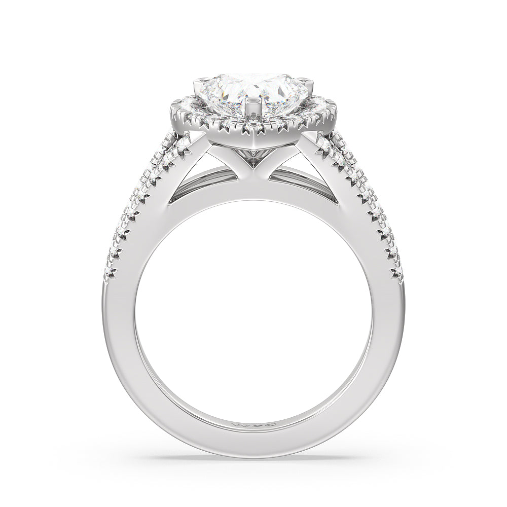 Heart Cut Split Shank French Halo Diamond Engagement Ring with Lab Grown Diamond in 14KT Platinum view 2
