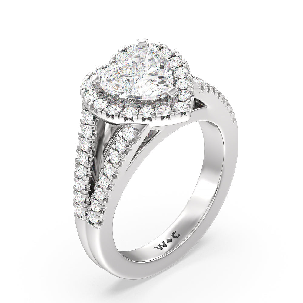 Heart Cut Split Shank French Halo Diamond Engagement Ring with Lab Grown Diamond in 14KT Platinum view 3
