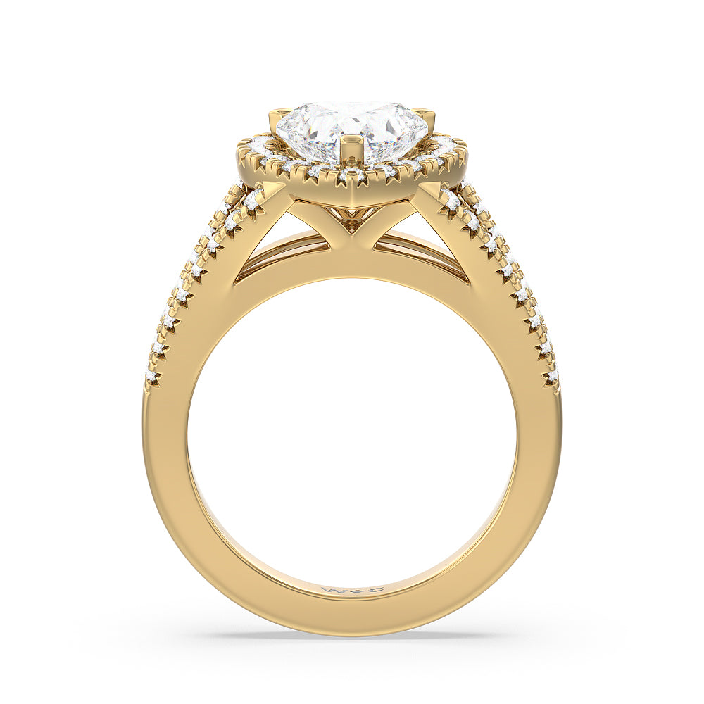 Heart Cut Split Shank French Halo Diamond Engagement Ring with Lab Grown Diamond in 14KT Yellow Gold view 2
