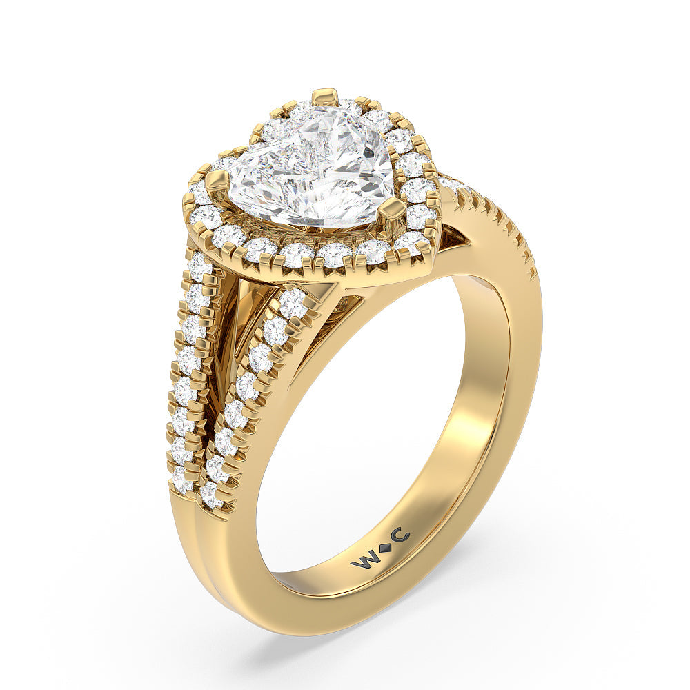 Heart Cut Split Shank French Halo Diamond Engagement Ring with Lab Grown Diamond in 14KT Yellow Gold view 3
