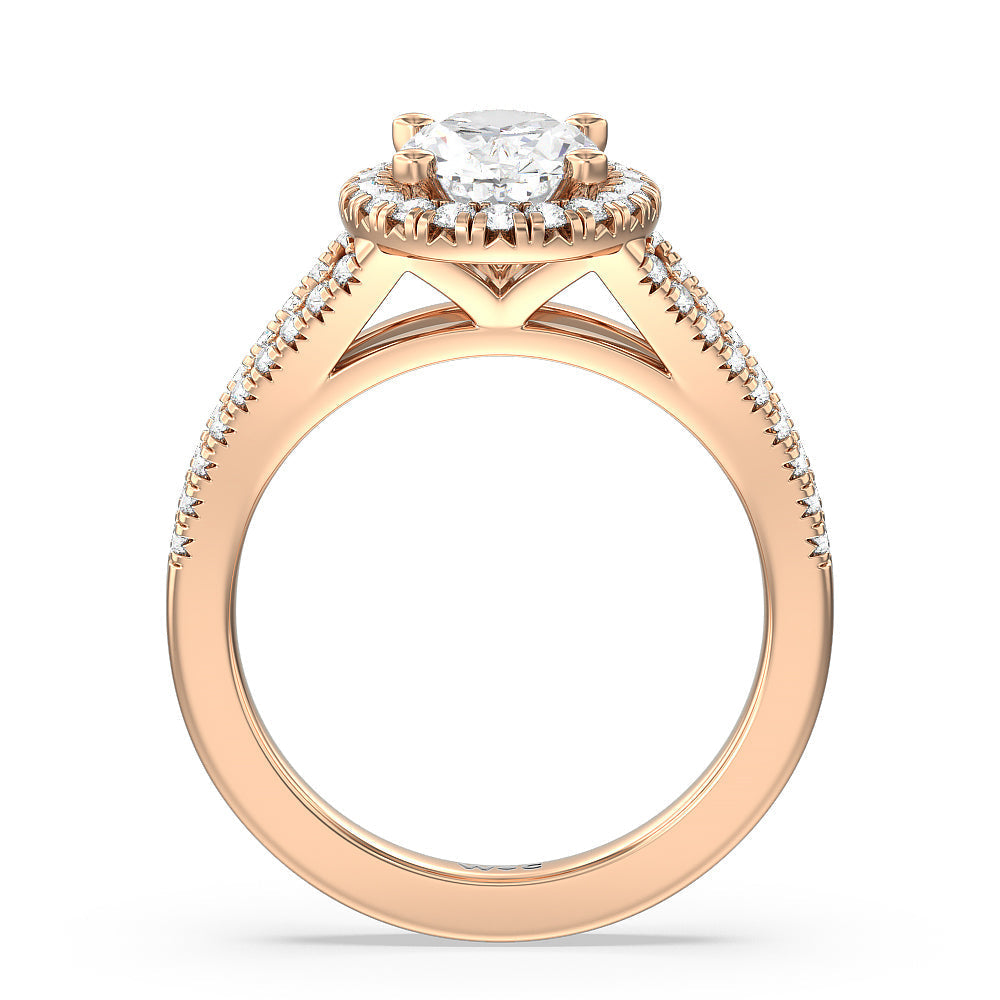 Oval Cut Split Shank French Halo Diamond Engagement Ring with Lab Grown Diamond in 14KT Rose Gold view 2
