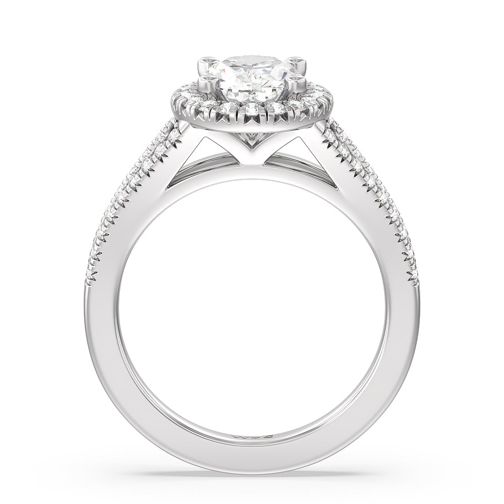 Oval Cut Split Shank French Halo Diamond Engagement Ring with Lab Grown Diamond in 14KT Platinum view 2
